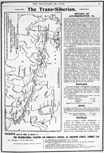 Mapa transsibiřské magistrály, produkoval J. Bartholomew und Co., kolem roku 1920